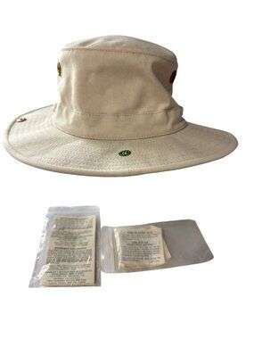 Tilley Hat T3 Cotton Duck Hat Beige 7 3/4 With Chin Strap & Ventilation